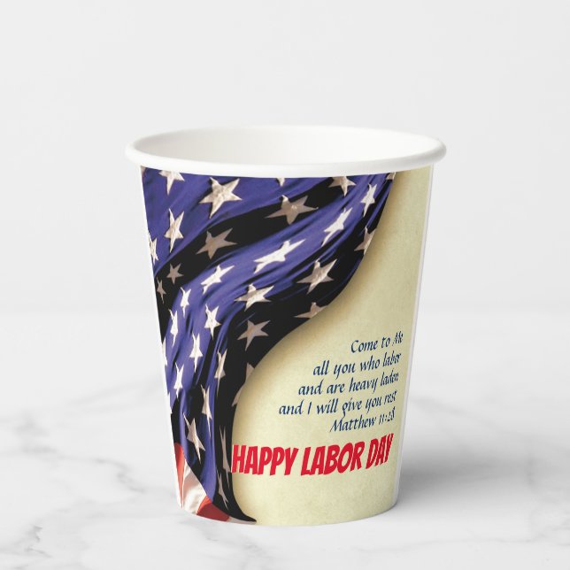 Gobelets En Papier JEUX JOUR DU TRAVAIL USA American Flag (Verso)