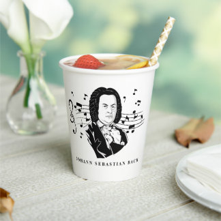 Gobelets En Papier Johann Sebastian Bach Portrait et buste avec notes