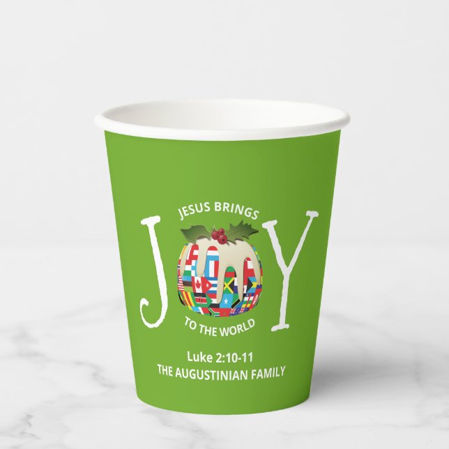 Gobelets En Papier JOIE DE Noël Vert Moderne AU MONDE (Recto)