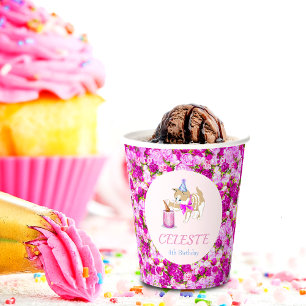 Gobelets En Papier Joli Chat S'emparant de Gâteau Avec Pivoines et Pa