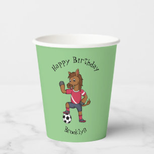 Gobelets En Papier Joli cheval drôle jouant dessin de football