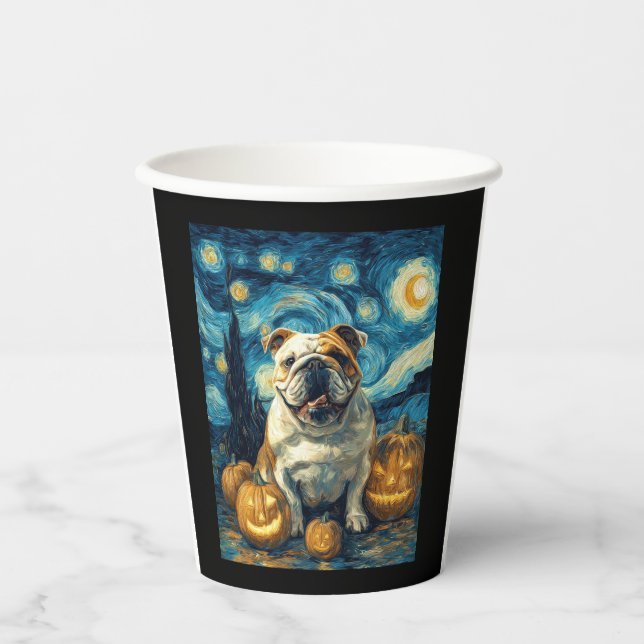 Gobelets En Papier Joli chien anglais Bulldog Halloween Jack-o'-lante (Recto)