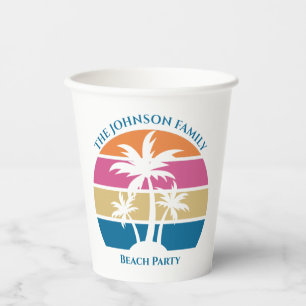 Gobelets En Papier Joli Palmier Tropical Personnalisé Blue Beach Part