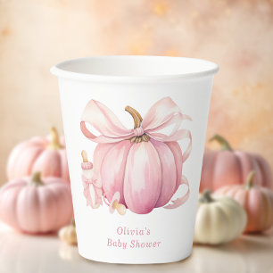 Gobelets En Papier Joli petit Baby shower Citrouille rose Bow