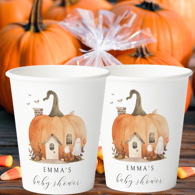 Gobelets En Papier Joli Script Aquarelle Un Petit Baby shower Boo (Créateur téléchargé)