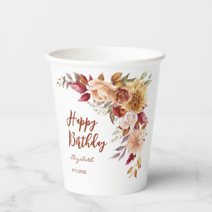 Gobelets En Papier Joli Terracotta Automne Floral Botanique Anniversa