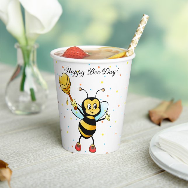 Gobelets En Papier Jolie abeille au miel avec Coeur & Confetti Annive (Insitu)