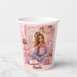 Gobelets En Papier Jolie Bible chrétienne fille arc-en-ciel rose past