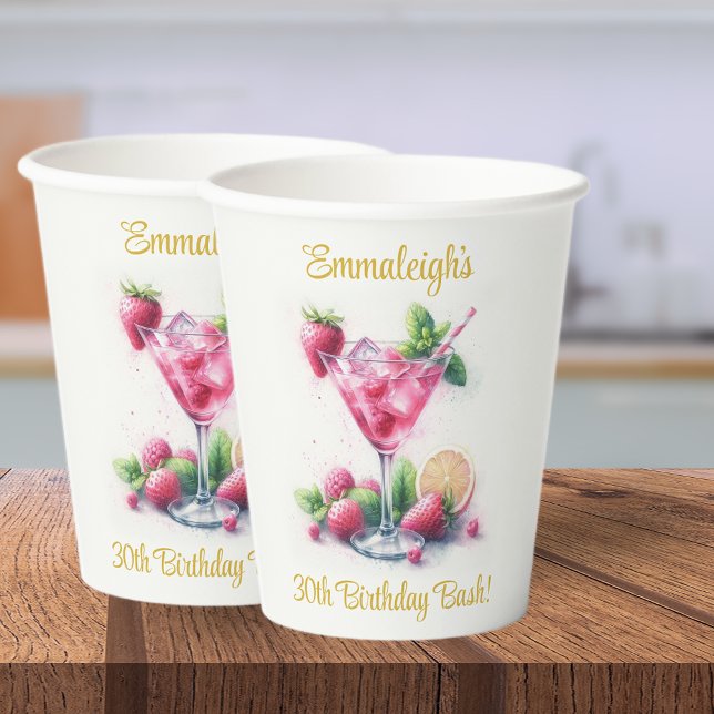 Gobelets En Papier Jolie en rose 30e anniversaire fête (Créateur téléchargé)
