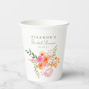Gobelets En Papier Jolie Fête de Mariage Aquarelle Florale Rose Orang