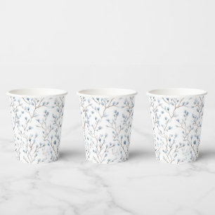 Gobelets En Papier Jolie Fête de Mariage Fleurs Blanches et Bleues