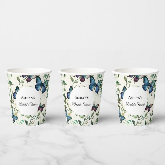 Gobelets En Papier Jolie Fête des mariées de papillons bleus (Multi)