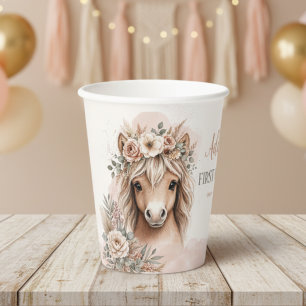 Gobelets En Papier Jolie Fille Boho Cheval Premier Anniversaire