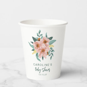 Gobelets En Papier Jolie Fleur Rose Sauge Menthe Personnalisée Baby S