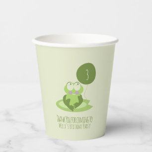 Gobelets En Papier Jolie grenouille anniversaire ballon vert merci