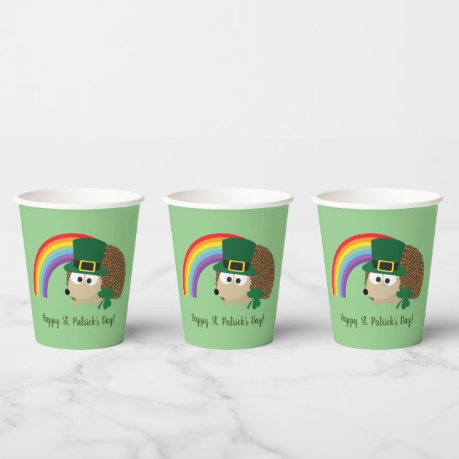 Gobelets En Papier Jolie Hedgehog Leprechaun Saint Patrick's Day (Multi)