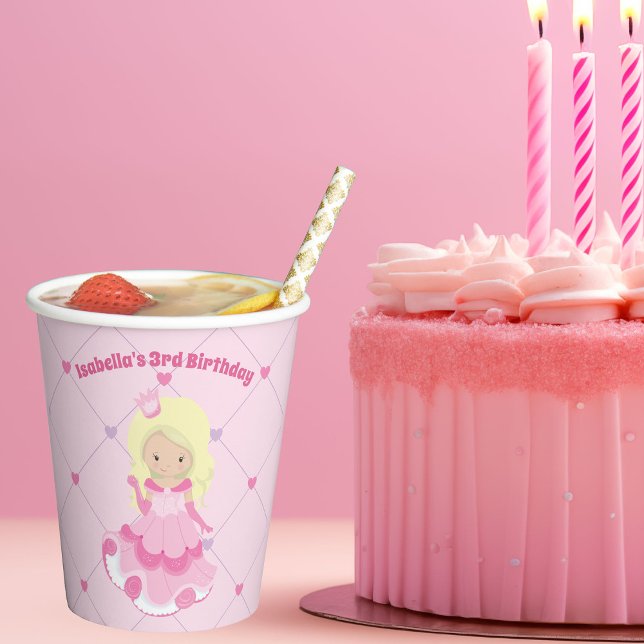 Gobelets En Papier Jolie princesse fête d'anniversaire Personnalisé E (Créateur téléchargé)