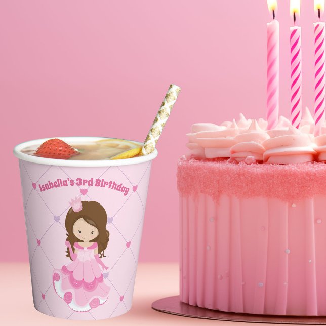 Gobelets En Papier Jolie Princesse Rose Personnalisée Fête de Fille A (Créateur téléchargé)