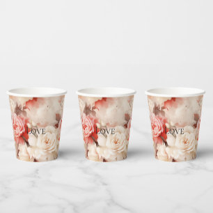 Gobelets En Papier Jolie rose saumonée crème rose florale douche de m