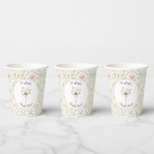Gobelets En Papier Jolie Rose Vert Floral Baignoire de Mariage