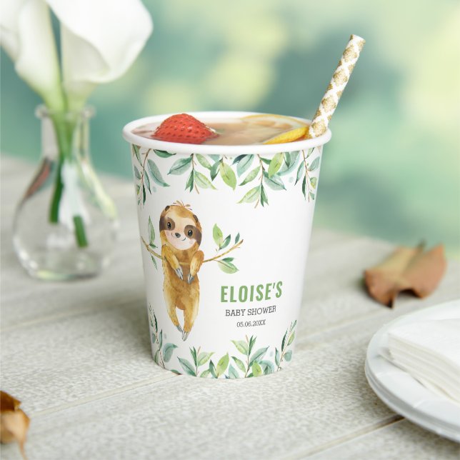 Gobelets En Papier Jolie Sloth Green Boy Baby shower Anniversaire   (Insitu)
