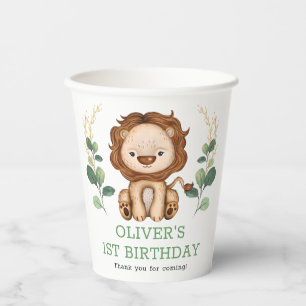 Gobelets En Papier Jolie verdure Lion Wild Un 1er anniversaire fête