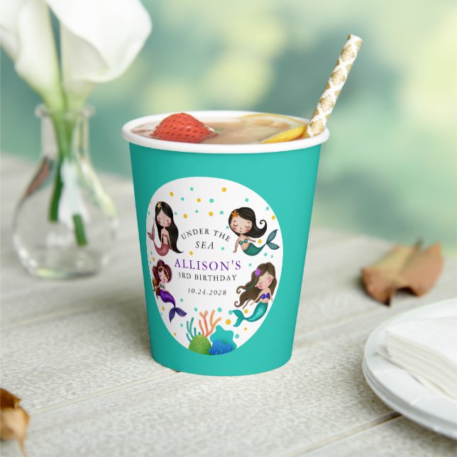 Gobelets En Papier Jolies sirènes sous la fête d'anniversaire des fil (Insitu)