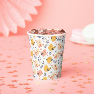 Gobelets En Papier Jolis poussins de printemps et motif floral