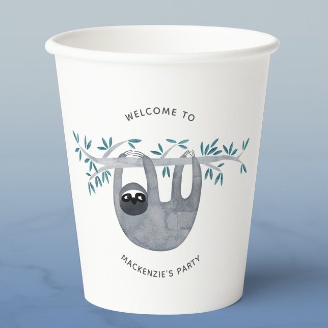 Gobelets En Papier Jote Soth (Watercolor sloth personalized party paper cup)