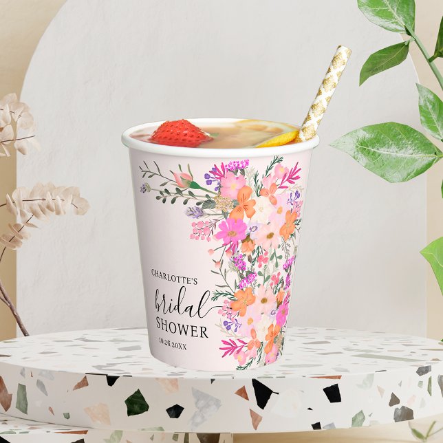 Gobelets En Papier Journée romantique pastel fleurs sauvages printemp (Romantic pastel wild flowers spring bridal shower paper cups)