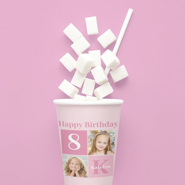 Gobelets En Papier Joyeuse fête d'anniversaire fille mignonne Photo p (Créateur téléchargé)
