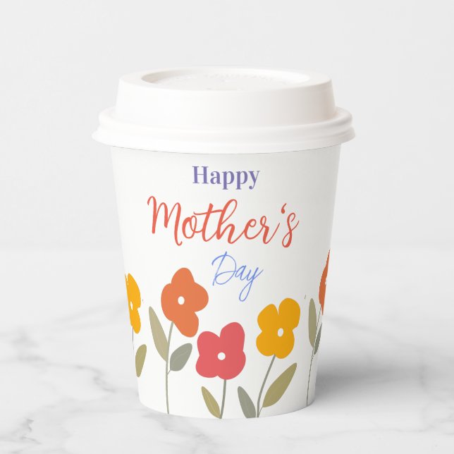 Gobelets En Papier Joyeuse Fête des mères florales (Gauche)