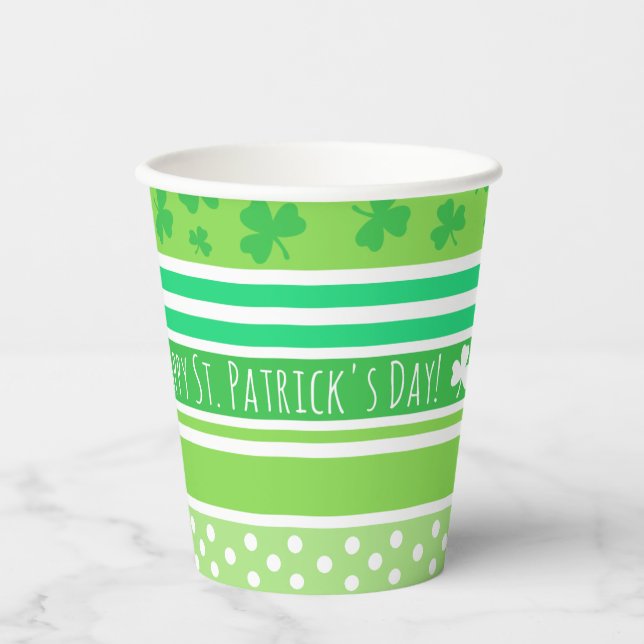 Gobelets En Papier Joyeuse Saint-Patrick Rayures Vertes (Recto)