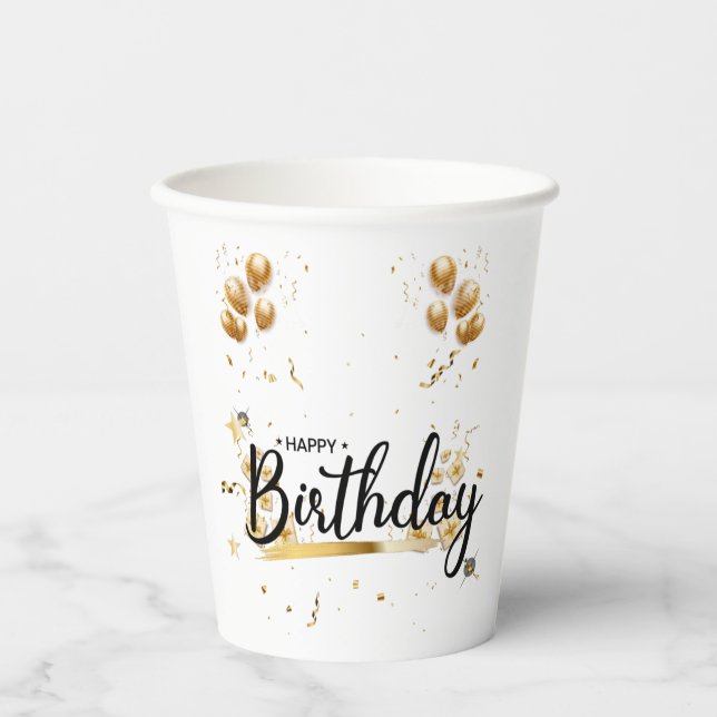 Gobelets En Papier Joyeuses tasses de papier or d'anniversaire (Recto)