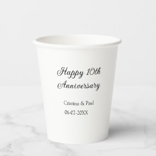 Gobelets En Papier Joyeux 10e anniversaire simple nom de mariage mini