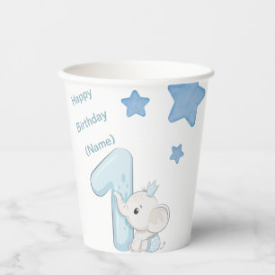 Gobelets En Papier Joyeux 1er Anniversaire Petit Garçon (Nom et Texte