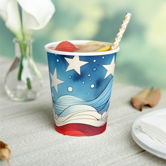 Gobelets En Papier Joyeux 4 juillet | Étoiles et rayures patriotiques (Insitu)