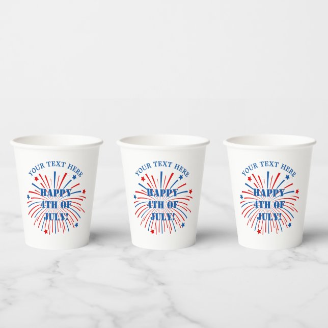 Gobelets En Papier Joyeux 4 juillet fête de feux d'artifice personnal (Multi)