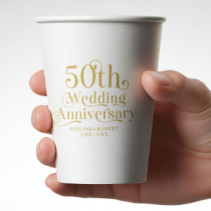 Gobelets En Papier Joyeux 50e Anniversaire de Mariage Typographie Dor