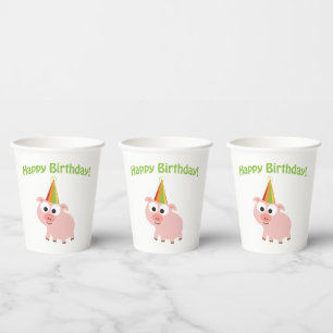 Gobelets En Papier Joyeux Anniversaire Cochon Coupe en Papier