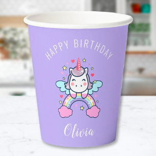 Gobelets En Papier Joyeux Anniversaire Custom Text Cute Rainbow Unico