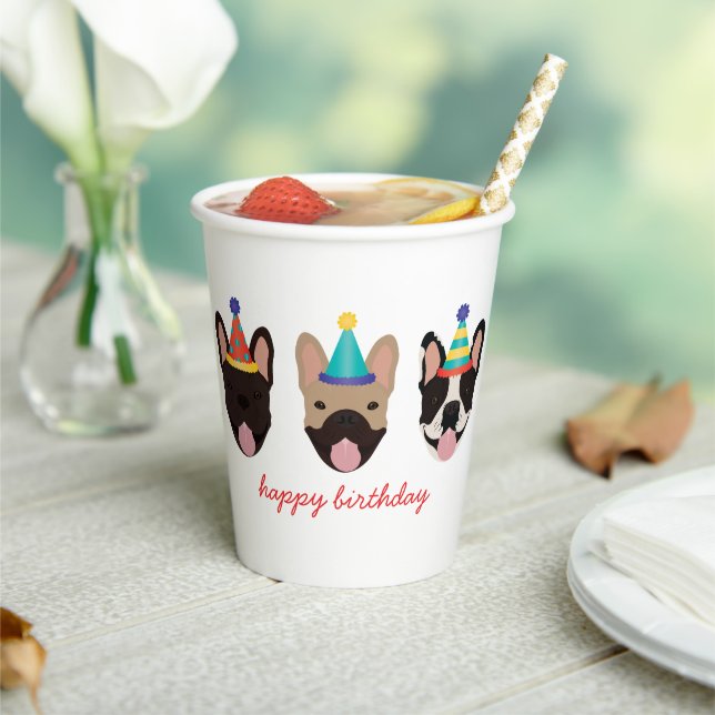 Gobelets En Papier Joyeux anniversaire français Bulldog Party Casquet (Insitu)