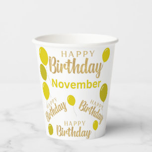 Gobelets En Papier Joyeux anniversaire novembre anniversaires tasse d