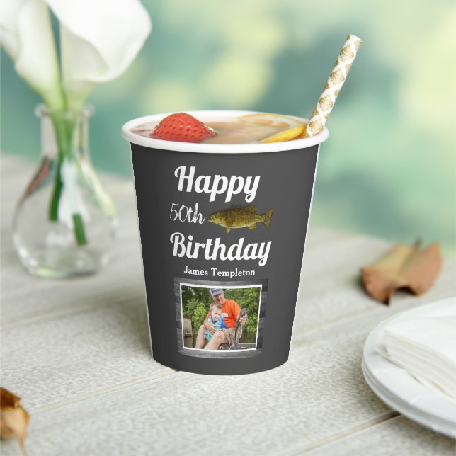Gobelets En Papier Joyeux anniversaire Pêche Nom de la photo Père Hom (Insitu)