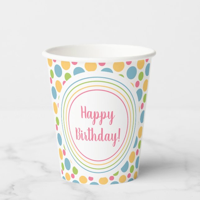 Gobelets En Papier Joyeux anniversaire Rainbow Colours Party (Recto)