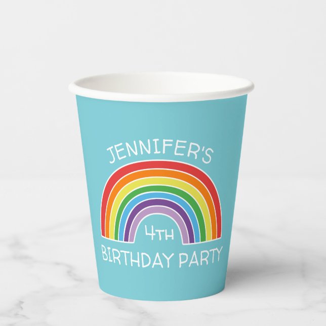 Gobelets En Papier Joyeux anniversaire Rainbow Girls Party Personnali (Recto)