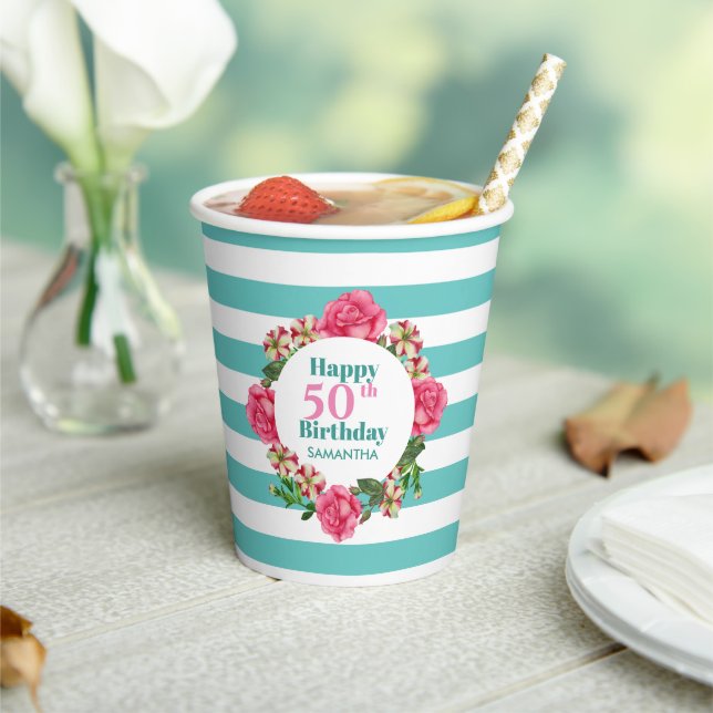 Gobelets En Papier Joyeux Anniversaire Rose Rose Rouge Blanc Pétunia  (Insitu)