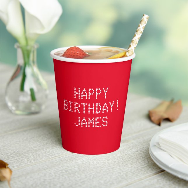 Gobelets En Papier Joyeux Anniversaire rouge blanc nom personnalisé m (Insitu)