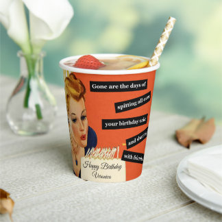 Gobelets En Papier Joyeux anniversaire soufflant des bougies Vintage 