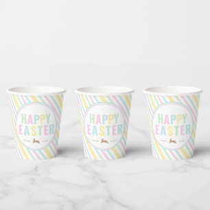 Gobelets En Papier Joyeux Bunny Pâques Pastel Stripe